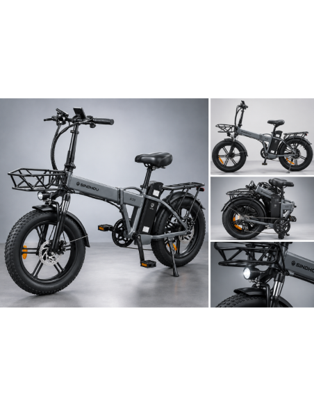Bici Elettrica Pieghevole SINDHOU A20 500W – Fat Bike con Portapacchi, Cestino, Display LCD e Freni a Disco