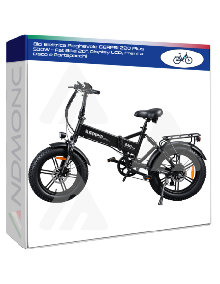 Bici Elettrica Pieghevole GERPSI Z20 Plus 500W – Fat Bike 20", Display LCD, Freni a Disco e Portapacchi