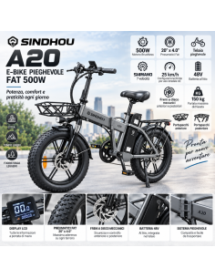 Bici Elettrica Pieghevole SINDHOU A20 500W – Fat Bike con... 2