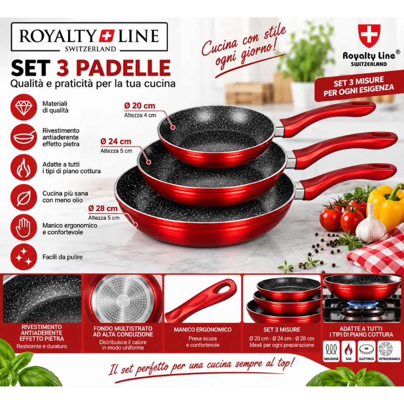 Set 3 Padelle Royalty Line Antiaderenti – Ø20,...