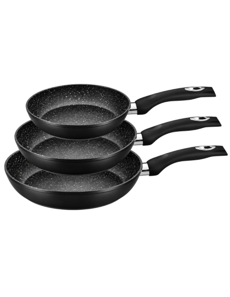 Set 3 Padelle Royalty Line Nere Antiaderenti – Rivestimento Effetto Pietra e Manici Ergonomici