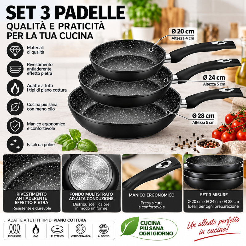 Set 3 Padelle Royalty Line Nere Antiaderenti –...