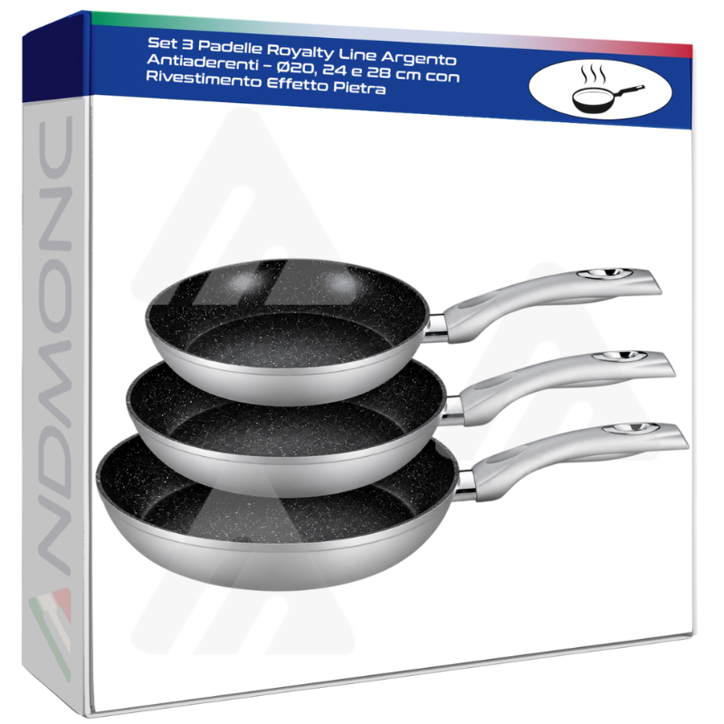 Set 3 Padelle Royalty Line Argento Antiaderenti...