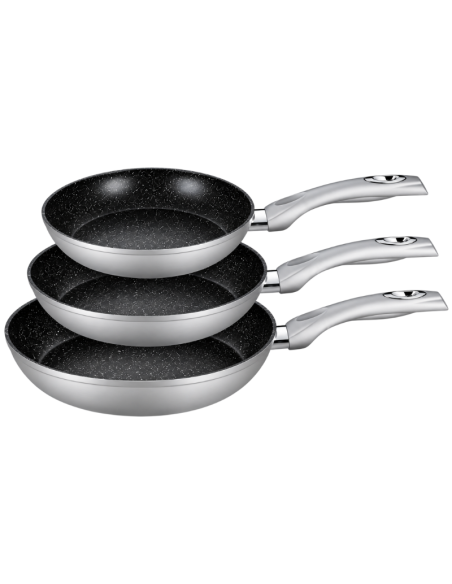 Set 3 Padelle Royalty Line Argento Antiaderenti – Ø20, 24 e 28 cm con Rivestimento Effetto Pietra