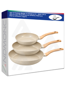 Set 3 Padelle Beige Antiaderenti – Ø20, 24 e 28 cm con...