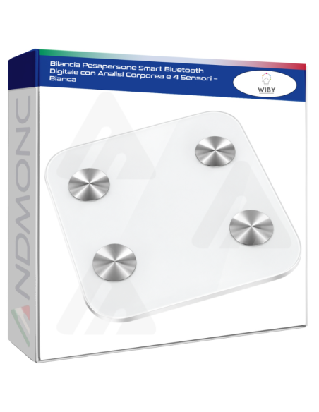 Bilancia Pesapersone Smart Bluetooth Digitale con Analisi Corporea e 4 Sensori – Bianca