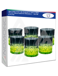 Set 6 Bicchieri da Acqua in Vetro 300 ml con Decorazione...