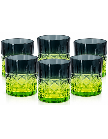 Set 6 Bicchieri da Acqua in Vetro 300 ml con Decorazione Mosaico – Verde e Fumé