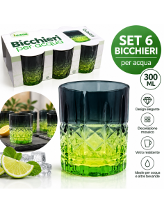 Set 6 Bicchieri da Acqua in Vetro 300 ml con Decorazione... 2