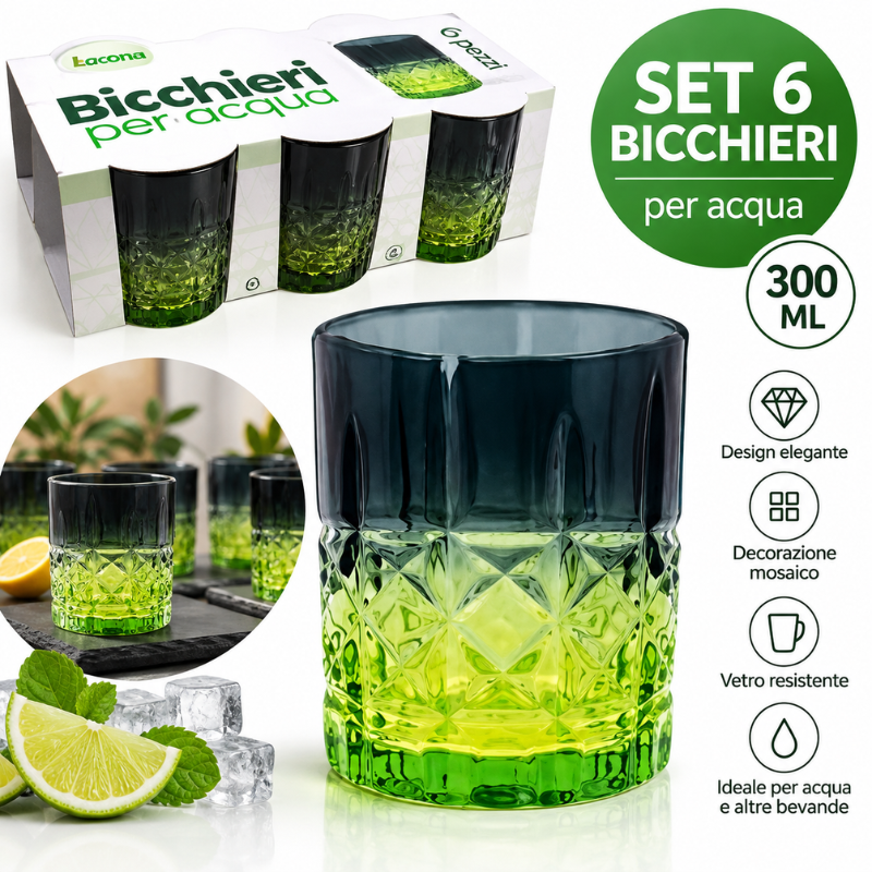 Set 6 Bicchieri da Acqua in Vetro 300 ml con...