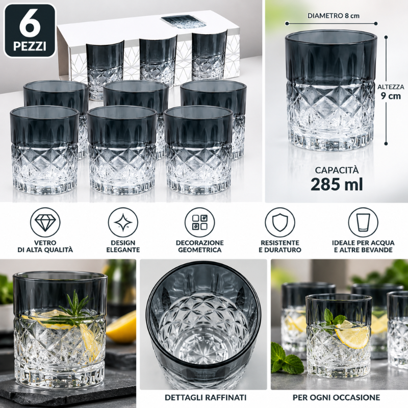 Set 6 Bicchieri da Acqua in Vetro 285 ml con...