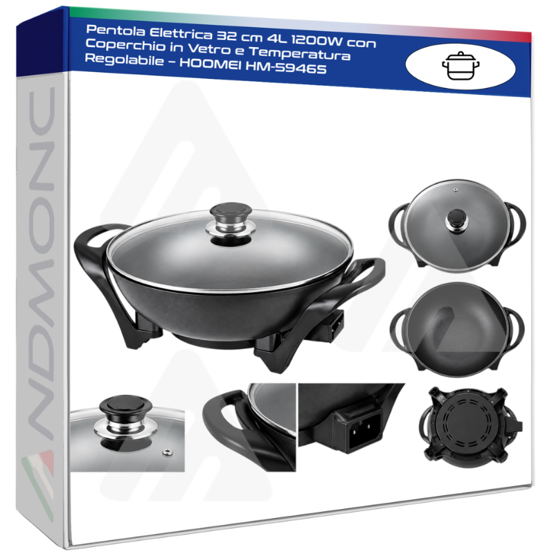 Pentola Elettrica 32 cm 4L 1200W con Coperchio...