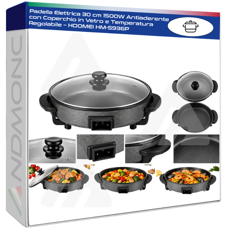 Padella Elettrica 30 cm 1500W Antiaderente con...