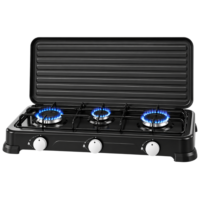 Fornello a Gas 3 Fuochi 5,4 kW con Coperchio,...