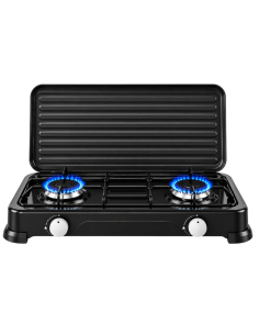 Fornello a Gas 2 Fuochi 4,4 kW con Coperchio, Griglie... 2
