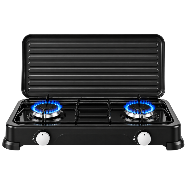 Fornello a Gas 2 Fuochi 4,4 kW con Coperchio,...