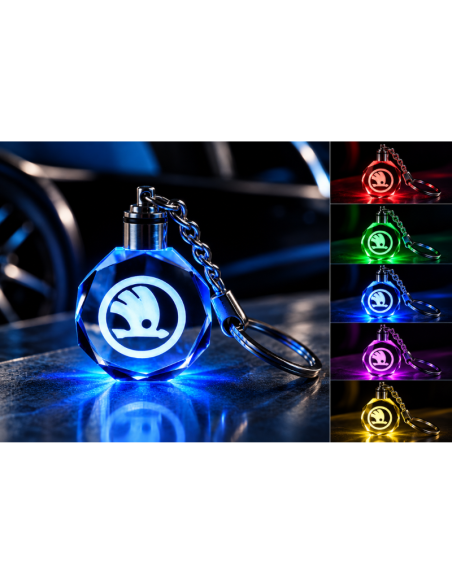 Portachiavi Skoda LED Multicolore con Logo Luminoso – Portachiavi Auto in Cristallo