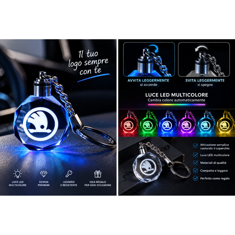 Portachiavi Skoda LED Multicolore con Logo...
