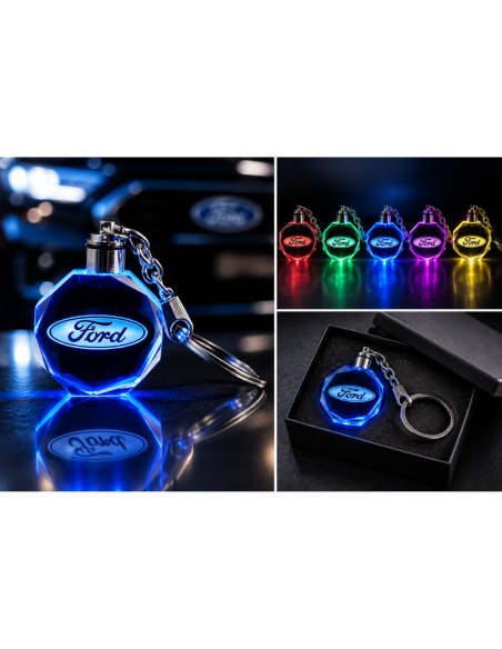 Portachiavi Ford LED Multicolore con Logo Luminoso – Portachiavi Auto Effetto Cristallo