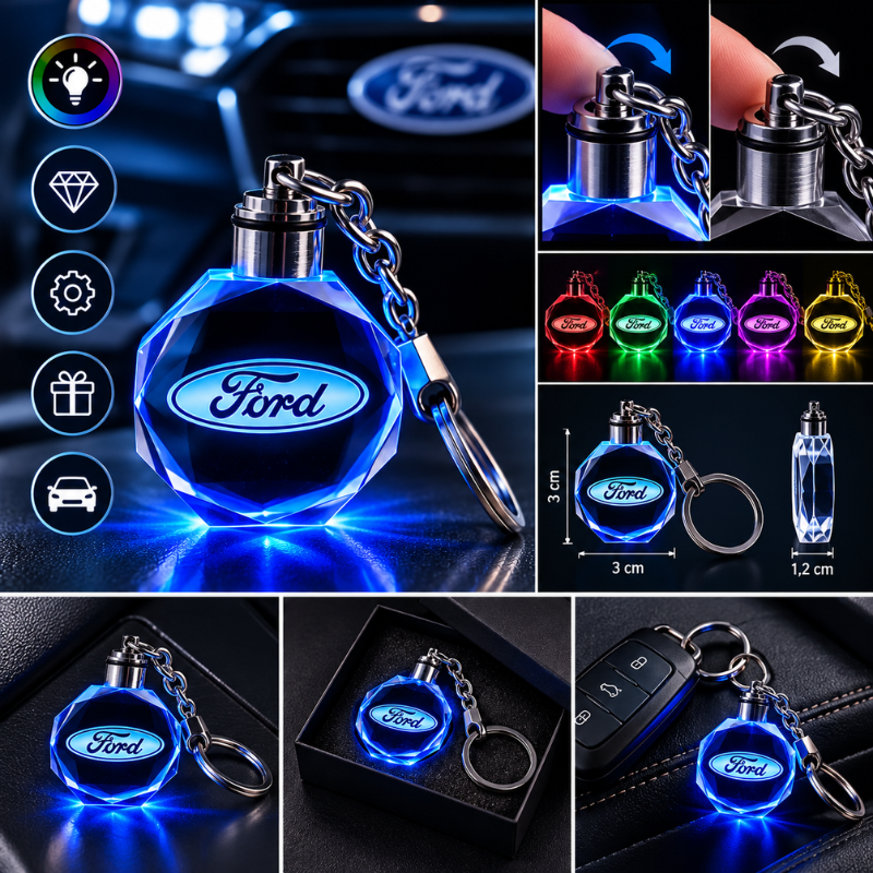 Portachiavi Ford LED Multicolore con Logo...