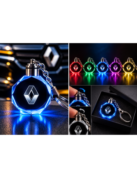 Portachiavi Renault LED Multicolore con Logo Luminoso – Portachiavi Auto Effetto Cristallo