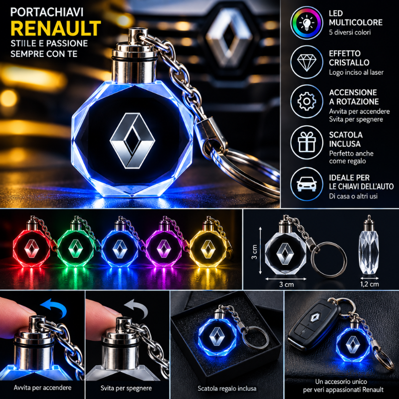 Portachiavi Renault LED Multicolore con Logo...