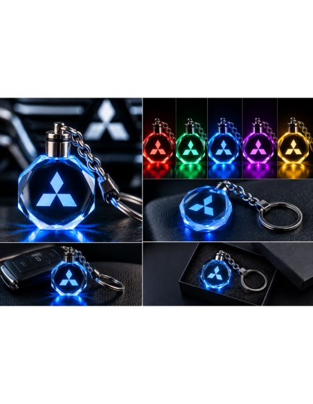 Portachiavi Mitsubishi LED Multicolore con Logo Luminoso – Portachiavi Auto Effetto Cristallo
