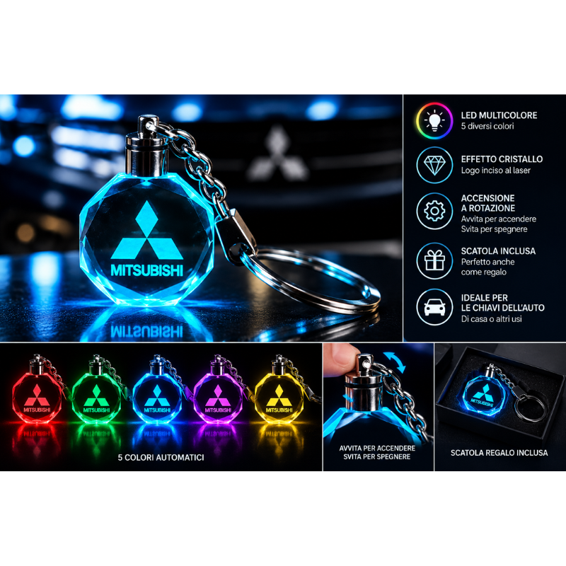 Portachiavi Mitsubishi LED Multicolore con Logo...