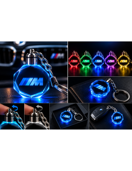 Portachiavi BMW M LED Multicolore con Logo Luminoso – Portachiavi Auto Effetto Cristallo