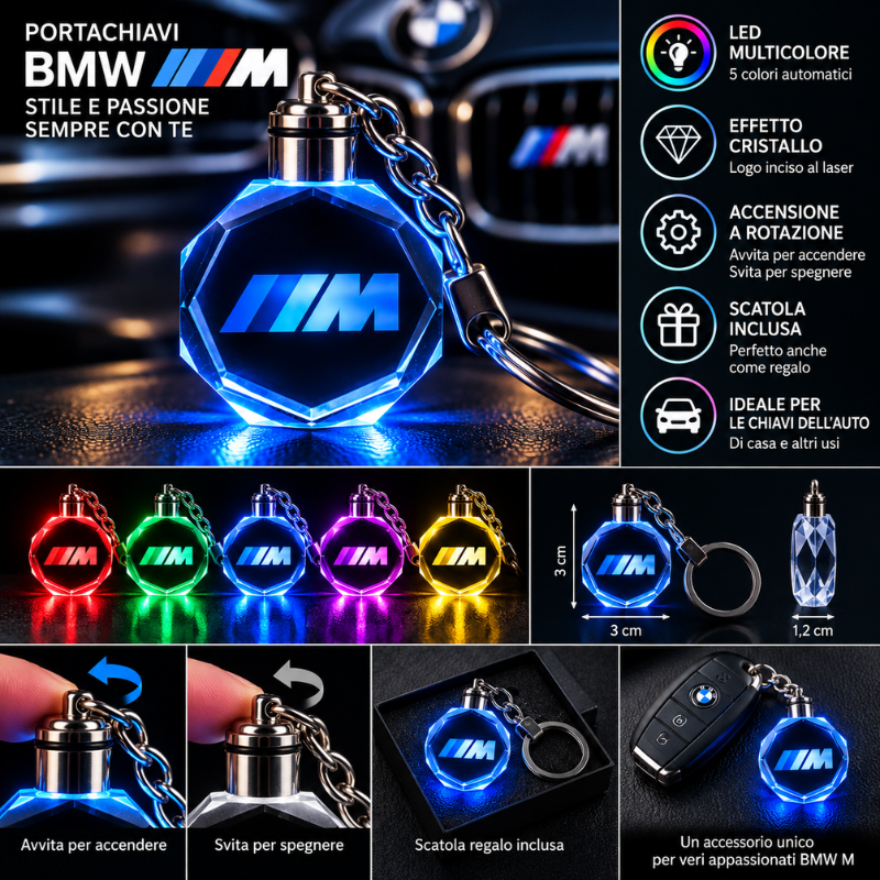 Portachiavi BMW M LED Multicolore con Logo...