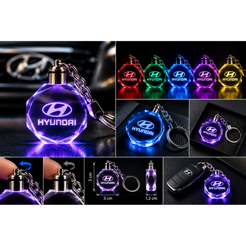 Portachiavi Hyundai LED Multicolore con Logo...