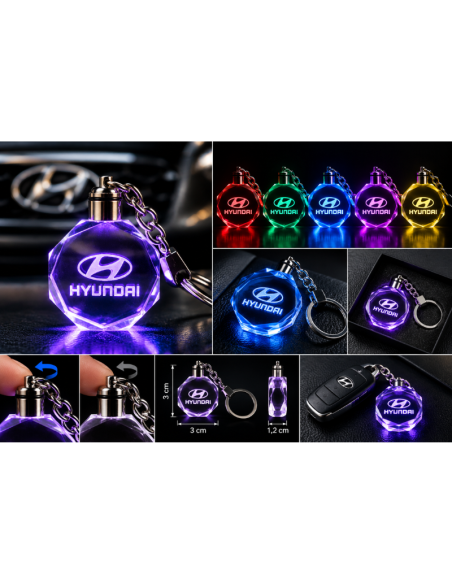 Portachiavi Hyundai LED Multicolore con Logo Luminoso – Portachiavi Auto Effetto Cristallo