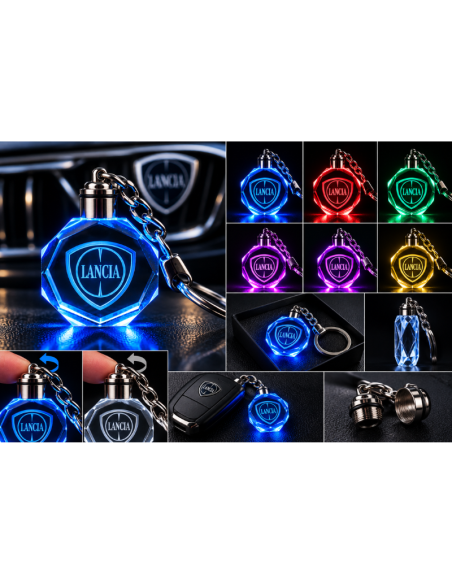 Portachiavi Lancia LED Multicolore con Logo Luminoso – Portachiavi Auto Effetto Cristallo