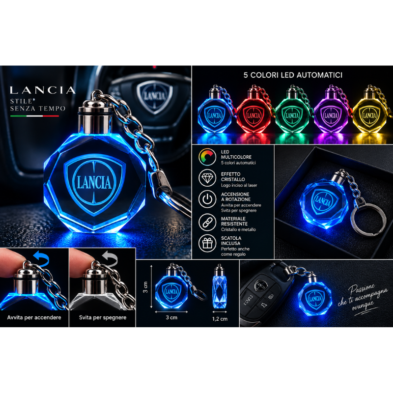 Portachiavi Lancia LED Multicolore con Logo...