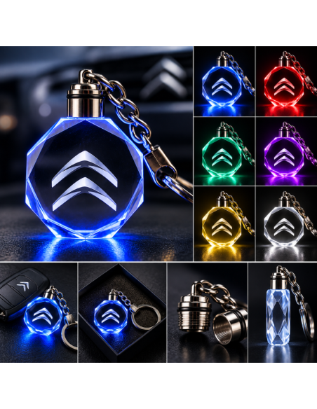 Portachiavi Citroën LED Multicolore con Logo Luminoso – Portachiavi Auto Effetto Cristallo