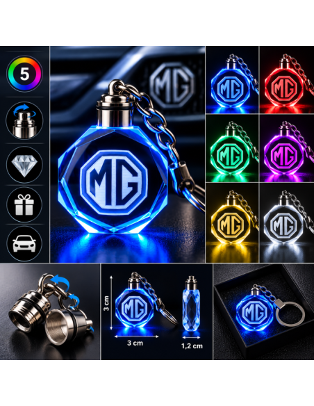 Portachiavi MG LED Multicolore con Logo Luminoso – Portachiavi Auto Effetto Cristallo