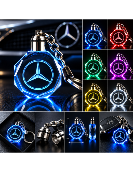 Portachiavi Mercedes-Benz LED Multicolore con Logo Luminoso – Portachiavi Auto Effetto Cristallo
