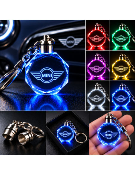 Portachiavi MINI Cooper LED Multicolore con Logo Luminoso – Portachiavi Auto Effetto Cristallo
