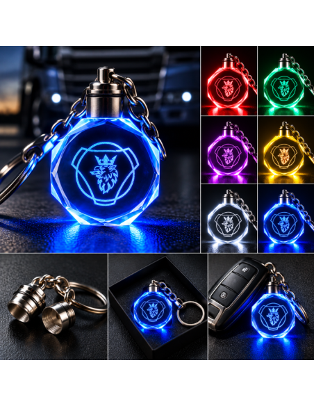 Portachiavi Scania LED Multicolore con Logo Luminoso – Portachiavi Camion Effetto Cristallo