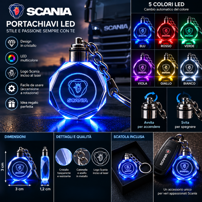 Portachiavi Scania LED Multicolore con Logo...