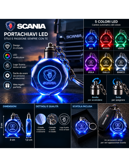 Portachiavi Scania LED Multicolore con Logo Luminoso – Portachiavi Camion Effetto Cristallo