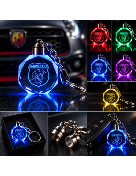 Portachiavi Abarth LED Multicolore con Logo Luminoso – Portachiavi Auto Effetto Cristallo