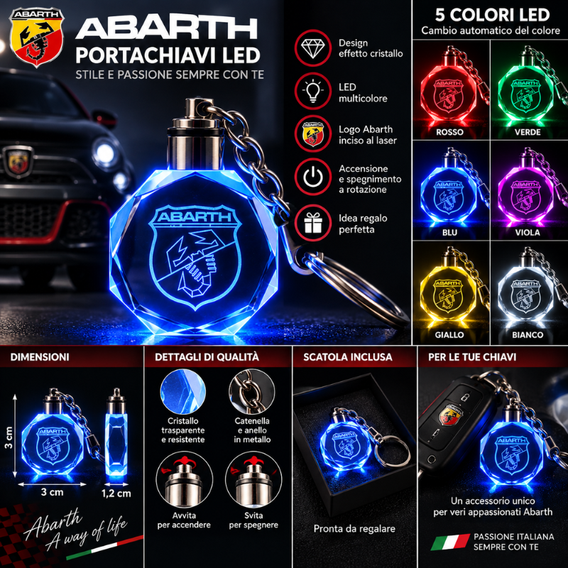 Portachiavi Abarth LED Multicolore con Logo...