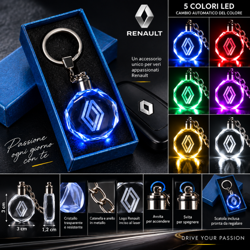 Portachiavi Renault LED Multicolore con Nuovo...