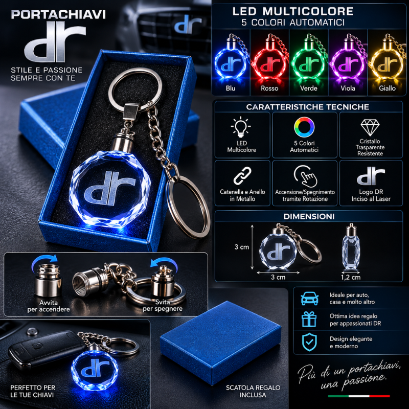 Portachiavi DR Automobiles LED Multicolore con...
