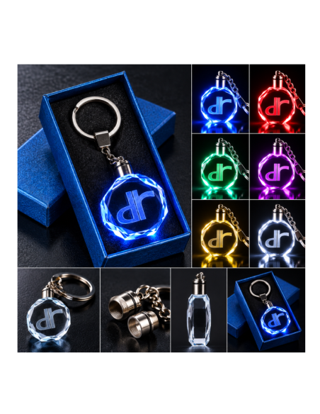 Portachiavi DR Automobiles LED Multicolore con Logo Luminoso – Portachiavi Auto Effetto Cristallo