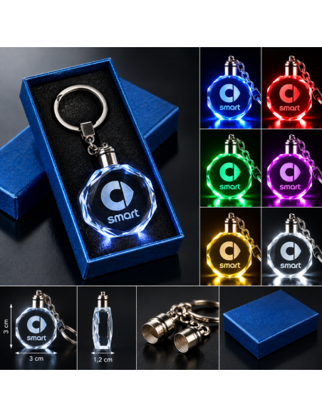 Portachiavi Smart LED Multicolore con Logo Luminoso – Portachiavi Auto Effetto Cristallo