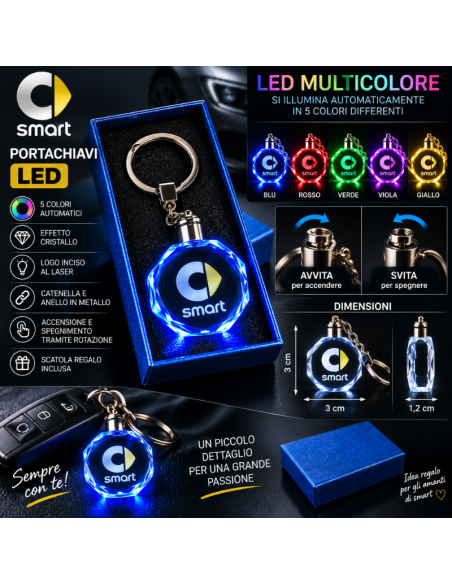 Portachiavi Smart LED Multicolore con Logo Luminoso – Portachiavi Auto Effetto Cristallo