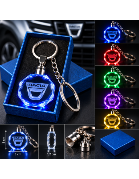 Portachiavi Dacia LED Multicolore con Logo Luminoso – Portachiavi Auto Effetto Cristallo