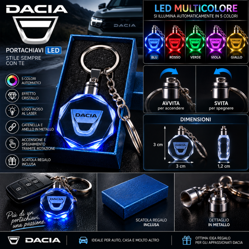 Portachiavi Dacia LED Multicolore con Logo...